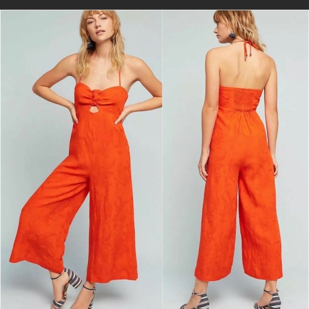 Anthropologie Elevenses Orange Tropicale Jumpsuit
